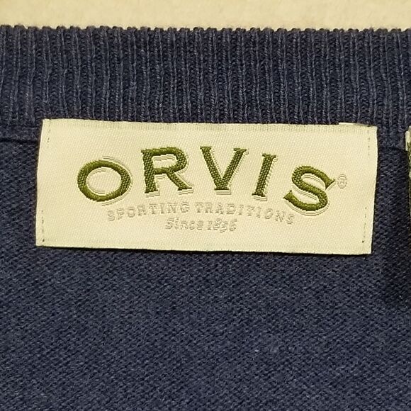 Orvis Sweater Mens Large  Slate Blue V Neck Pullover Cotton Cashmere Blend - Picture 5 of 9